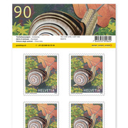 Briefmarken CHF 0.90 «Schnecke», Bogen mit 10 Marken Bogen «Tierbehausungen», selbstklebend, ungestempelt