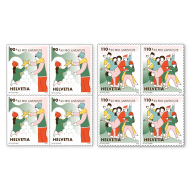 Set of blocks of four «Pro Juventute - Stay connected» Set of blocks of four (8 stamps, postage value CHF 8.00+4.00), self-adhesive, mint