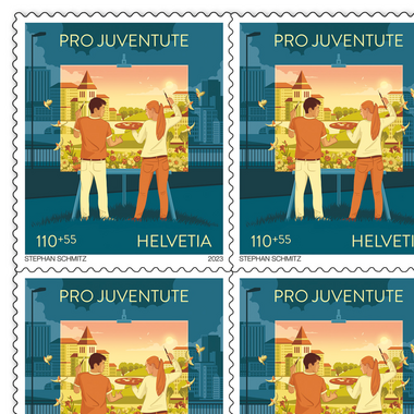 Timbres CHF 1.10+0.55 «Jeunes», Feuille de 10 timbres Feuille «Pro Juventute - Cohésion», autocollant, non oblitéré