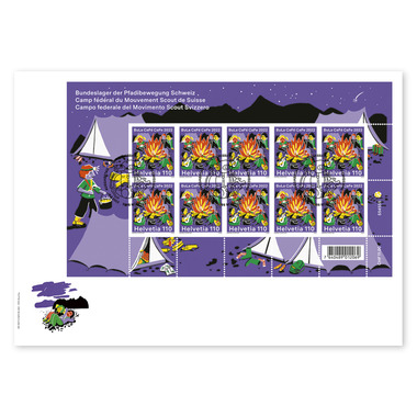 Enveloppe du jour d'émission «Camp Fédéral» Feuille miniature (10 timbres, valeur d'affranchissement CHF 11.00) sur enveloppe du jour d'émission (FDC) C5