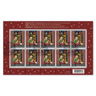 Francobolli CHF 1.10 «Presepe», Minifoglio da 10 francobolli Foglio «Natale – Arte sacra», gommatura, con annullo
