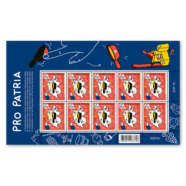 Timbres CHF 1.00+0.50 «Liens culturels», Feuille miniature de 10 timbres Feuille «Pro Patria – La Cinquième Suisse», gommé, non oblitéré