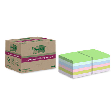 POST-IT SuperSticky Notes 76x76mm 654 RSS12COL Recycling,assort. 12x70 fogli