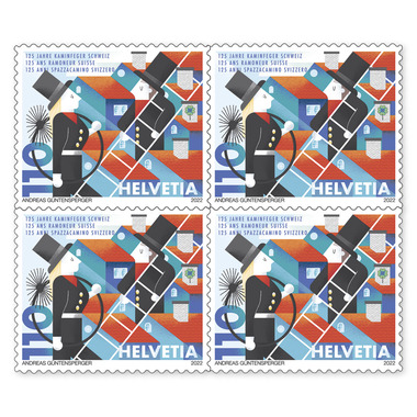 Bloc de quatre «125 ans Ramoneur Suisse» Bloc de quatre (4 timbres, valeur d'affranchissement CHF 4.40), autocollant, non oblitéré