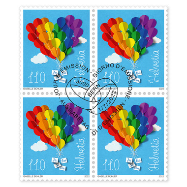 Block of four «Marriage for all» Block of four (4 stamps, postage value CHF 4.40), self-adhesive, cancelled