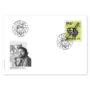 Enveloppe du jour d'émission «100 ans Celestino Piatti» Timbre isolé (1 timbre, valeur d'affranchissement CHF 1.10) sur enveloppe du jour d'émission (FDC) C6