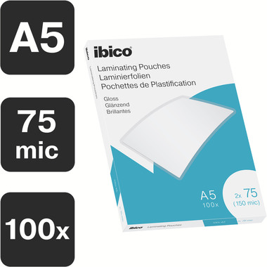 IBICO Pochettes à plastifier A5 627314 brillant, 75my 100 pcs.