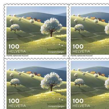 Stamps CHF 1.00 «Argovia Jurapark», Sheet with 10 stamps Sheet Swiss Parks, self-adhesive, mint