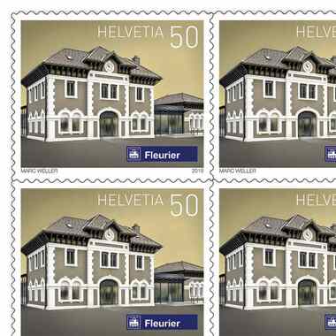 Briefmarken CHF 0.50 «Fleurier NE», Bogen mit 10 Marken Bogen Schweizer Bahnhöfe, selbstklebend, ungestempelt