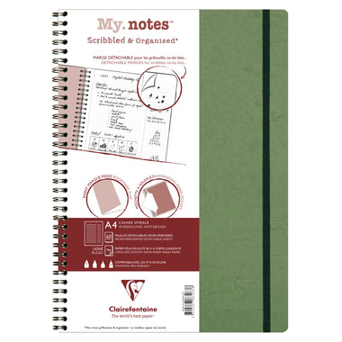 CLAIREFONTAINE AGE BAG MY.NOTES A4 783463C Carnet spirales ligné vert 60f
