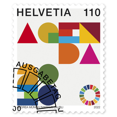 Stamp «2030 Agenda for sustainable development» Single stamp of CHF 1.10, gummed, cancelled