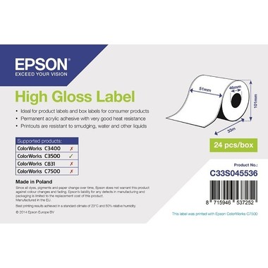 EPSON Etichetta lucida 51mmx33m C33S045536 ColorWorks C3500 24 rotoli