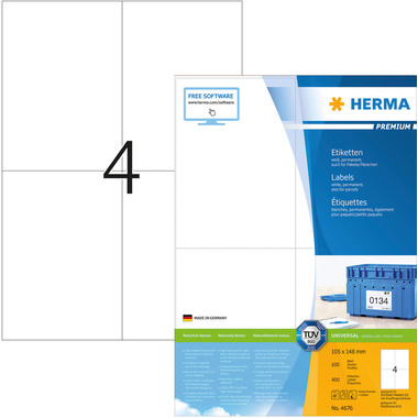 HERMA Universal-Etiketten 105x148mm 4676 weiss 400 St./100 Blatt