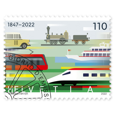 Stamp «Public transport» Single stamp of CHF 1.10, gummed, cancelled