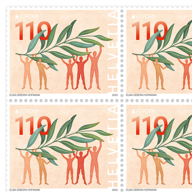 Timbres CHF 1.10 «Rameau d’olivier», Feuille de 16 timbres Feuille «EUROPA – La paix: la valeur humaine la plus importante», gommé, non oblitéré