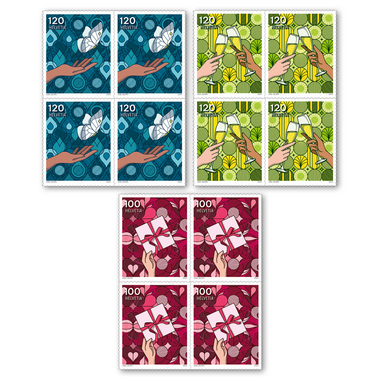 Série de blocs de quatre «Occasions spéciales» Série de blocs de quatre (12 timbres, valeur d'affranchissement CHF 13.60), autocollant, non oblitéré