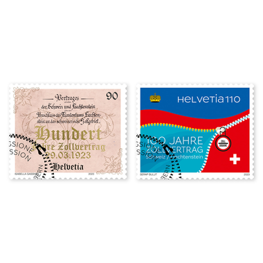 Briefmarken-Serie «Gemeinschaftsausgabe Schweiz – Liechtenstein / Zollvertrag» Serie (2 Marken, Taxwert CHF 2.00), gummiert, gestempelt