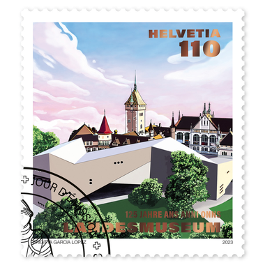 Briefmarke «125 Jahre Landesmuseum» Einzelmarke à CHF 1.10, gummiert, gestempelt
