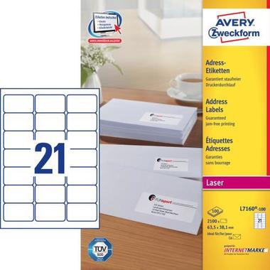 AVERY ZW. Labels Adress 63,5x38,1mm L7160 - 100 QuickPEEL, white 100sh. / 21pcs.