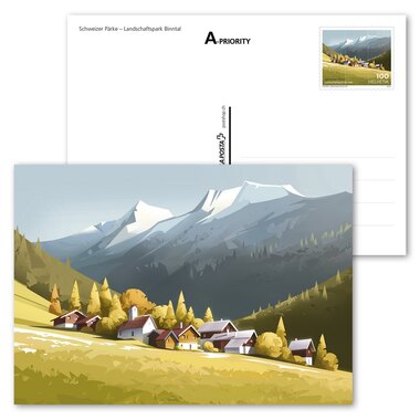 Swiss Parks, Postal card Binntal Picture postcard, postage value CHF 1.00 and CHF 1.00 for the card, mint