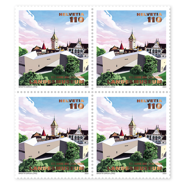 Block of four «125 years Landesmuseum» Block of four (4 stamps, postage value CHF 4.40), gummed, mint