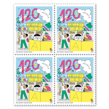 Block of four «150 years compulsory school» Block of four (4 stamps, postage value CHF 4.80), self-adhesive, mint