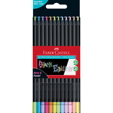 FABER-CASTELL Crayon Black Edition 116410 Neon + Pastel 12 pcs.