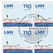 Stamps CHF 1.10 «150 years LNM Navigation on the Three Lakes», Sheet with 10 stamps Sheet «150 years LNM Navigation on the Three Lakes», self-adhesive, cancelled