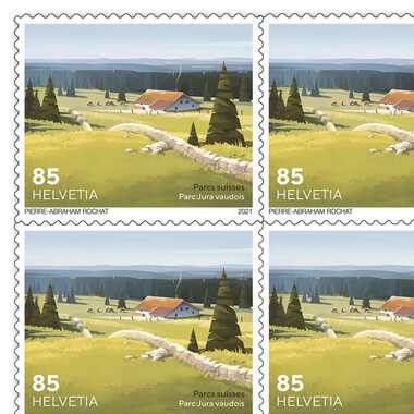 Stamps CHF 0.85 «Jura Vaudois Nature Park», Sheet with 10 stamps Sheet Swiss Parks, self-adhesive, mint