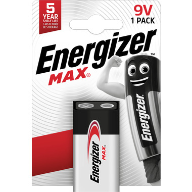 Energizer Batterie Max E-Block (9V), 1 Stk 1-Packung Energizer Max 9V-Batterie, E-Block Alkali-Batterie (6LR61)