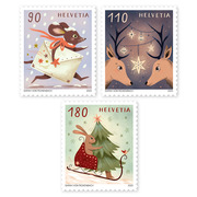 Francobolli Serie «Natale – Auguri gioiosi» Serie (3 francobolli, valore facciale CHF 3.80), autoadesiva, senza annullo