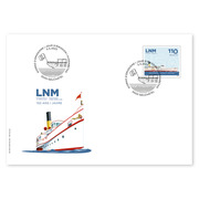 First-day cover «150 years LNM Navigation on the Three Lakes» Single stamp (1 stamp, postage value CHF 1.10) on first-day cover (FDC) C6