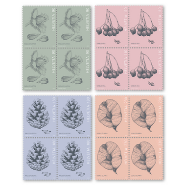 Set of blocks of four «Tree fruits» Set of blocks of four (16 stamps, postage value CHF 24.40), gummed, mint