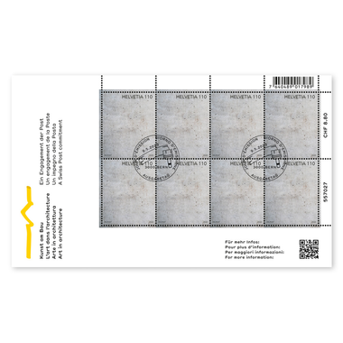 Timbres CHF 1.10 «L’art dans l’architecture», Feuille miniature de 8 timbres Feuille «Engagement de la Poste en faveur de l’art», autocollant, oblitéré