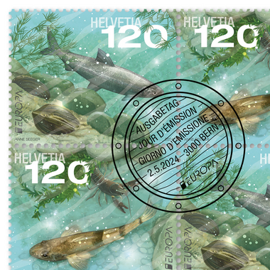 Stamps CHF 1.20 «EUROPA – Underwater fauna and flora», Sheet with 16 stamps Sheet «EUROPA – Underwater fauna and flora», gummed, cancelled