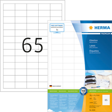 HERMA Étiquettes univ. 38,1x21,2mm 4606 blanc 13000 pcs./200 flls.