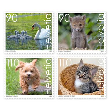 Stamps Series «Cute animals» Set (4 stamps, postage value CHF 4.00), self-adhesive, mint