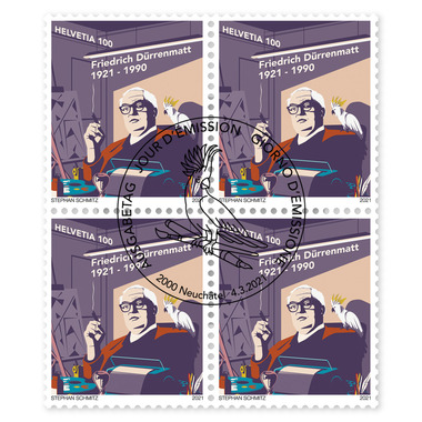 Image of Briefmarken CHF 1.00 «100 Jahre Dürrenmatt», Viererblock