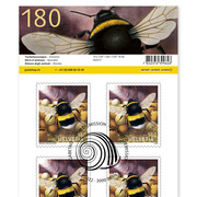 Stamps CHF 1.80 «Bumblebee», Sheet with 10 stamps Sheet «Animals in their habitats», self-adhesive, cancelled