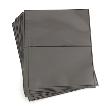 Feuilles en plastique OPTIMA pour cartes postales, lot de 10, noir 2 compartiments, 180 × 120 mm