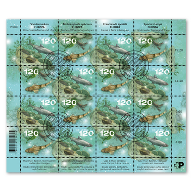 Timbres CHF 1.20 «EUROPA – Faune et flore subaquatiques», Feuille de 16 timbres Feuille «EUROPA – Faune et flore subaquatiques», gommé, oblitéré