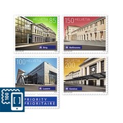 Timbres Série «Gares suisses» Série (4 timbres, valeur d&#039;affranchissement CHF 5.35), autocollant, non oblitéré