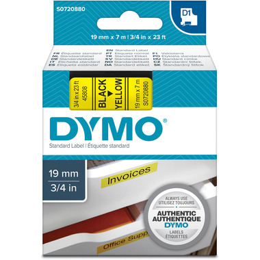 DYMO Schriftband D1 schwarz/gelb S0720880 19mm/7m