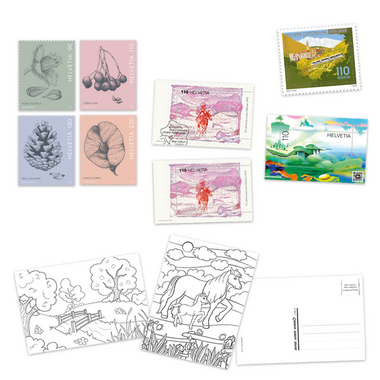 «Phila & Franco» stamp set for children, DE, 3/23 20-page set, 8 Stamps (postage value CHF 9.40, 1 cancelled, 7 mint), 3 Postcards