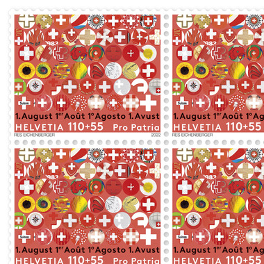 Timbres CHF 1.10+0.55 «1973 - 2022», Feuille de 20 timbres Feuille «100 ans de l’insigne du 1er août», gommé, non oblitéré