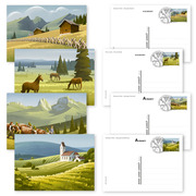 Parcs suisses, Set de cartes postales illustrées affranchies Set de 4 cartes illustrées préaffranchies A6, valeur d&#039;affranchissement 2x CHF 0.90 et 2x CHF 1.10 et CHF 1.00 pour les cartes, oblitéré