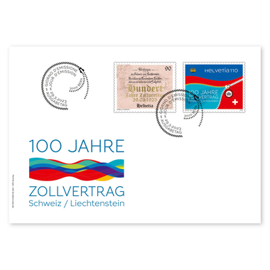 Enveloppe du jour d'émission «Émission commune Suisse - Liechtenstein / Contrat douanier» Série (2 timbres, valeur d'affranchissement CHF 2.00) sur enveloppe du jour d'émission (FDC) C6