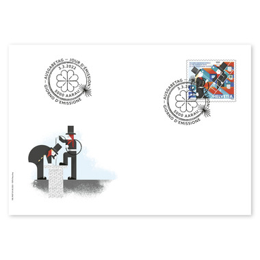 Busta primo giorno «125 anni Spazzacamino Svizzero» Francobollo singoli (1 francobollo, valore facciale CHF 1.10) su buste primo giorno (FDC) C6