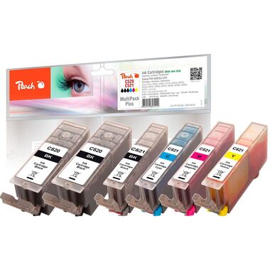 Peach Spar Pack Plus Tintenpatronen, XL-Ergiebigkeit, kompatibel zu Canon CLI-521, 2xPGI-520