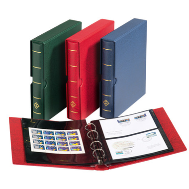 Ring binder OPTIMA F for postage stamps, blue Incl. protective slipcase, 240 x 280 x 55 mm
